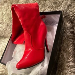 Long Thigh high red boots